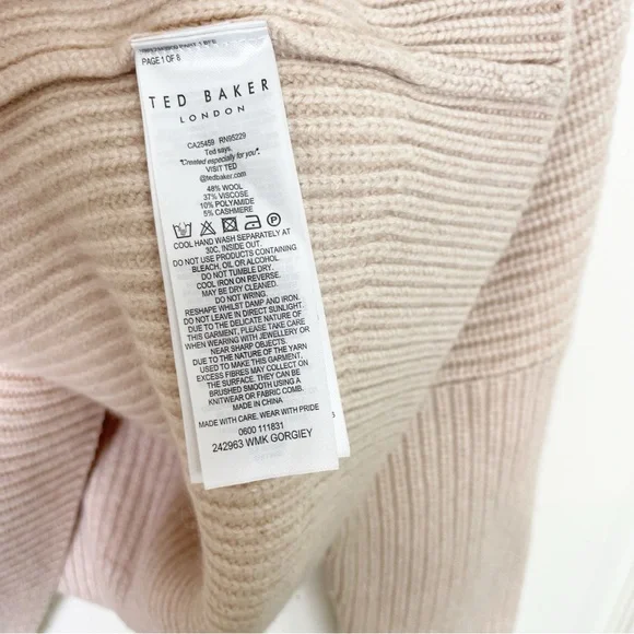 Ted Baker Gorgiey Chevron Stripe Mock Neck Sweater Blush Orange Wool Blend Sz M - Picture 10 of 10